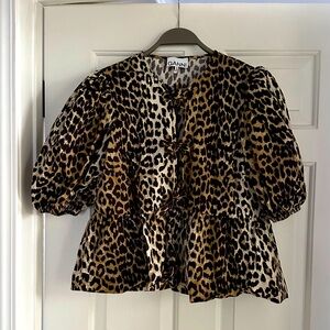 Ganni leopard print tie top - size 40